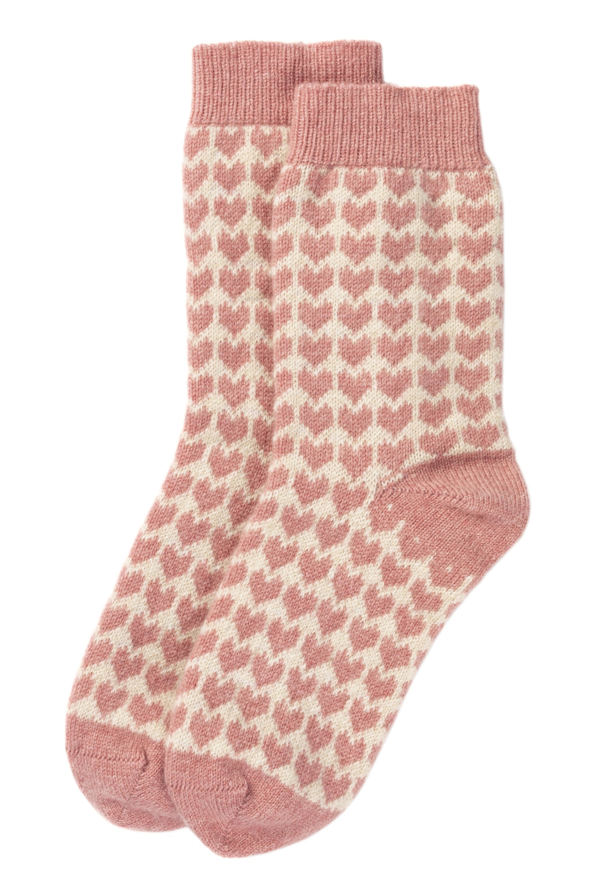 Dusty Pink Heart Cashmere Bed Socks