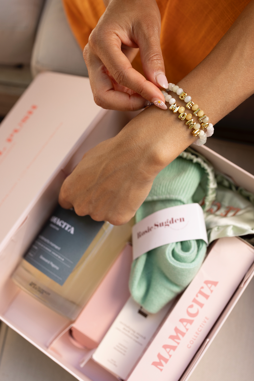 Mamacita Collective gift box shown with the Mama bracelet as an add-on.