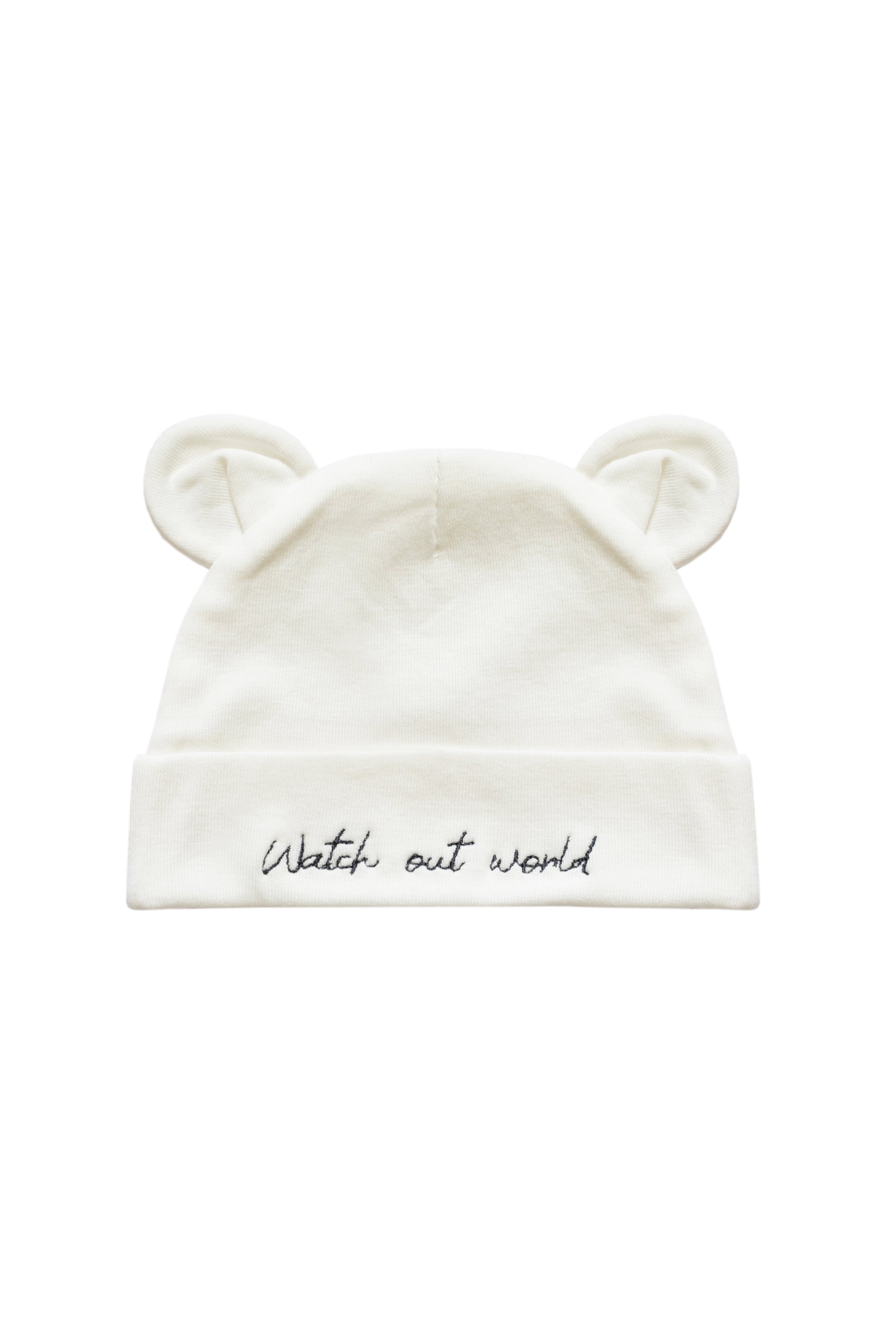 Mamacita Collective Watch Out World Baby Beanie White