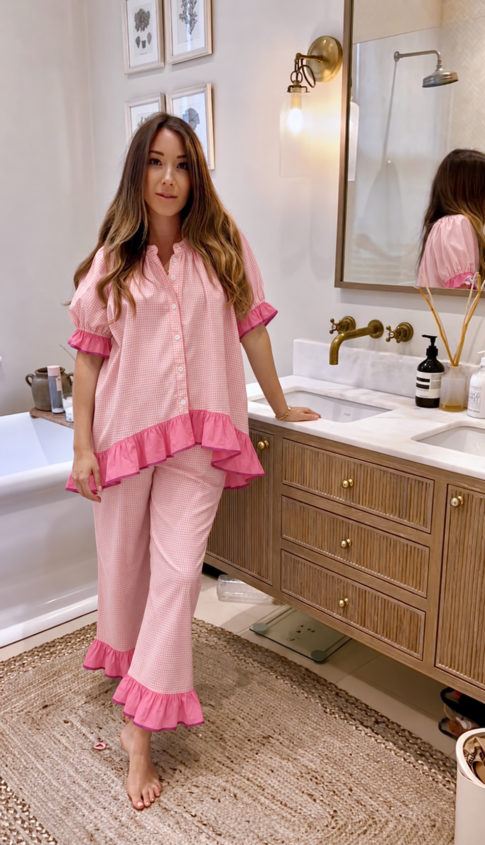 The Bonnie Ruffle Sleep Set – Bright Rose Gingham