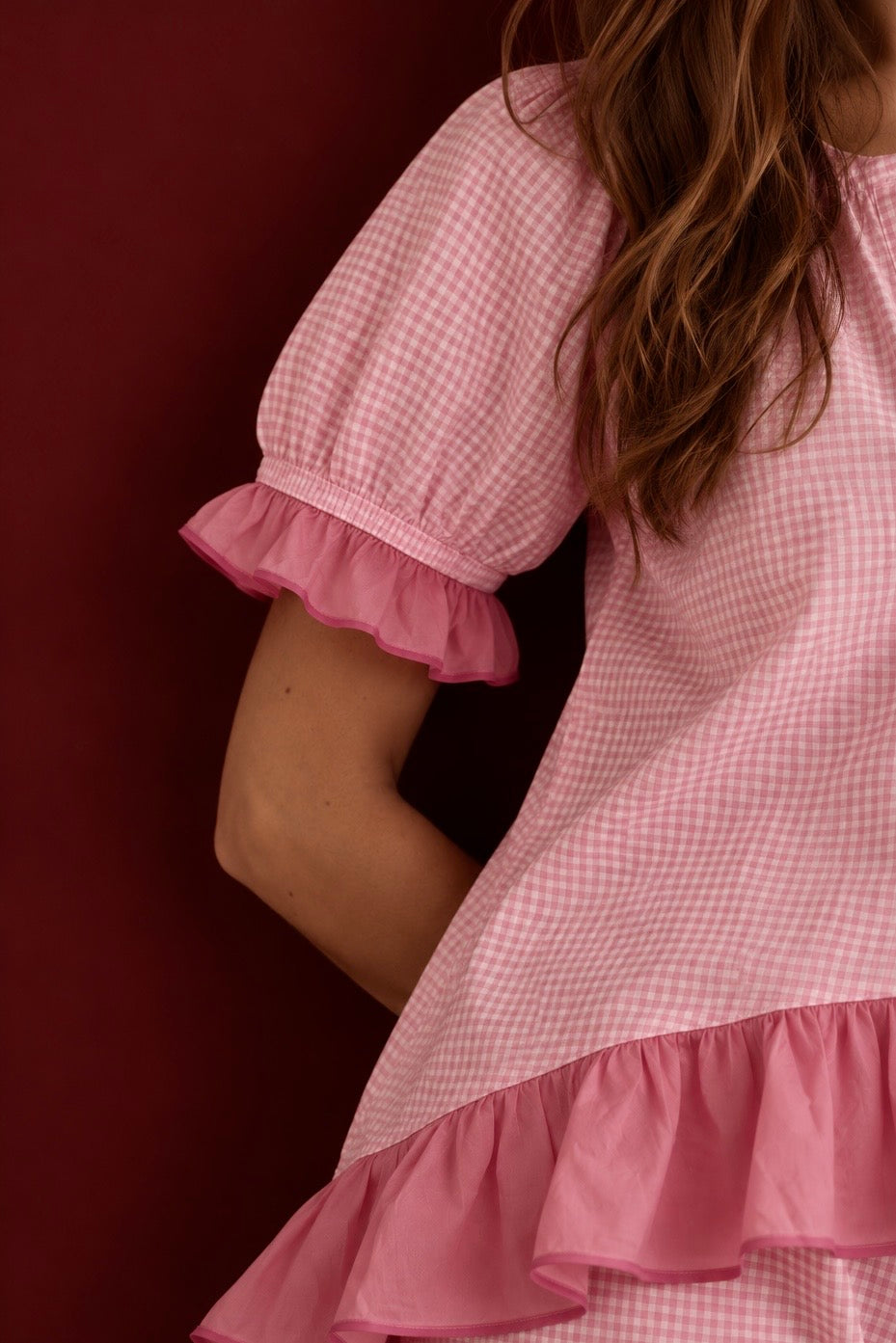 The Bonnie Ruffle Sleep Set – Soft Rose Gingham