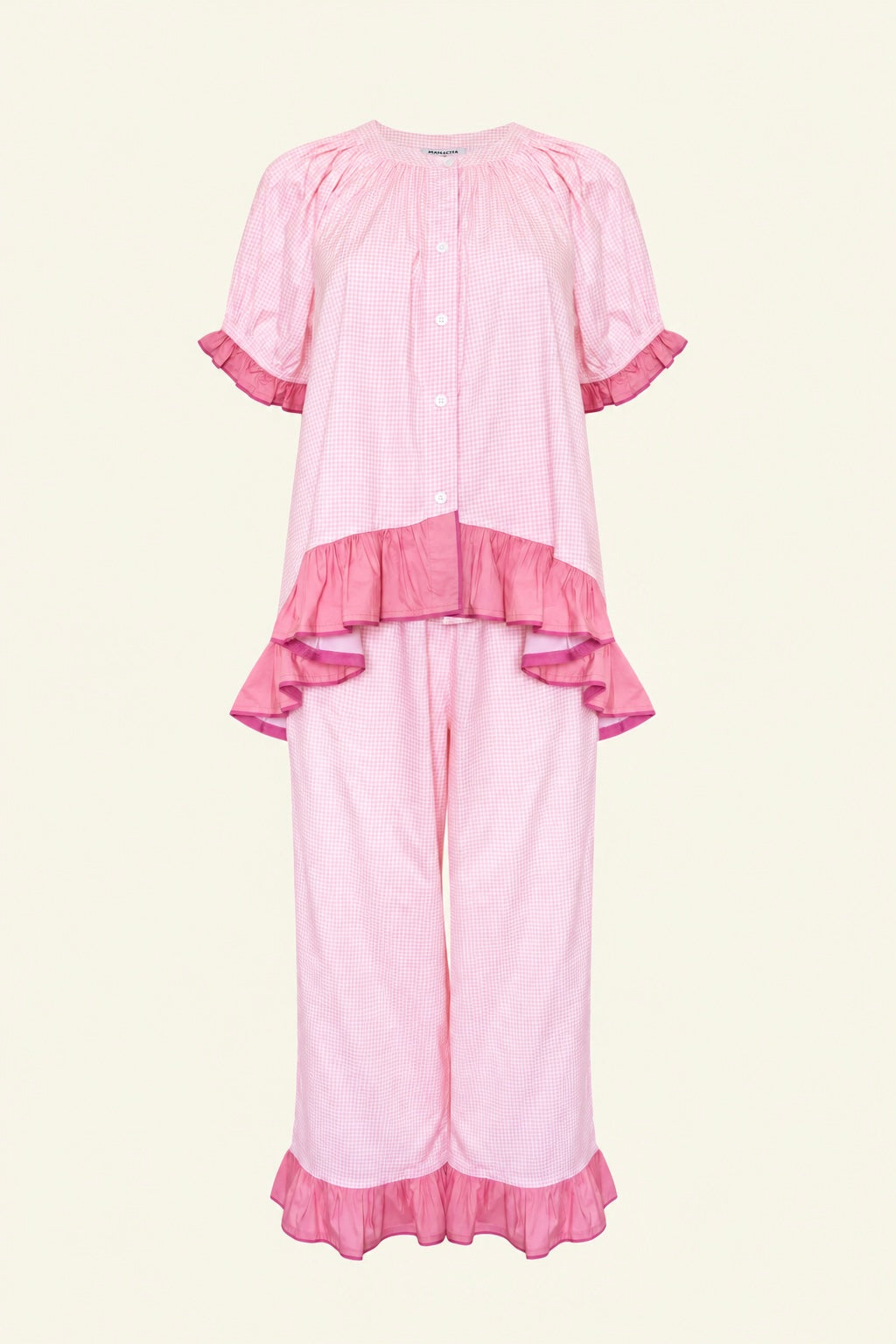 The Bonnie Ruffle Sleep Set – Soft Rose Gingham