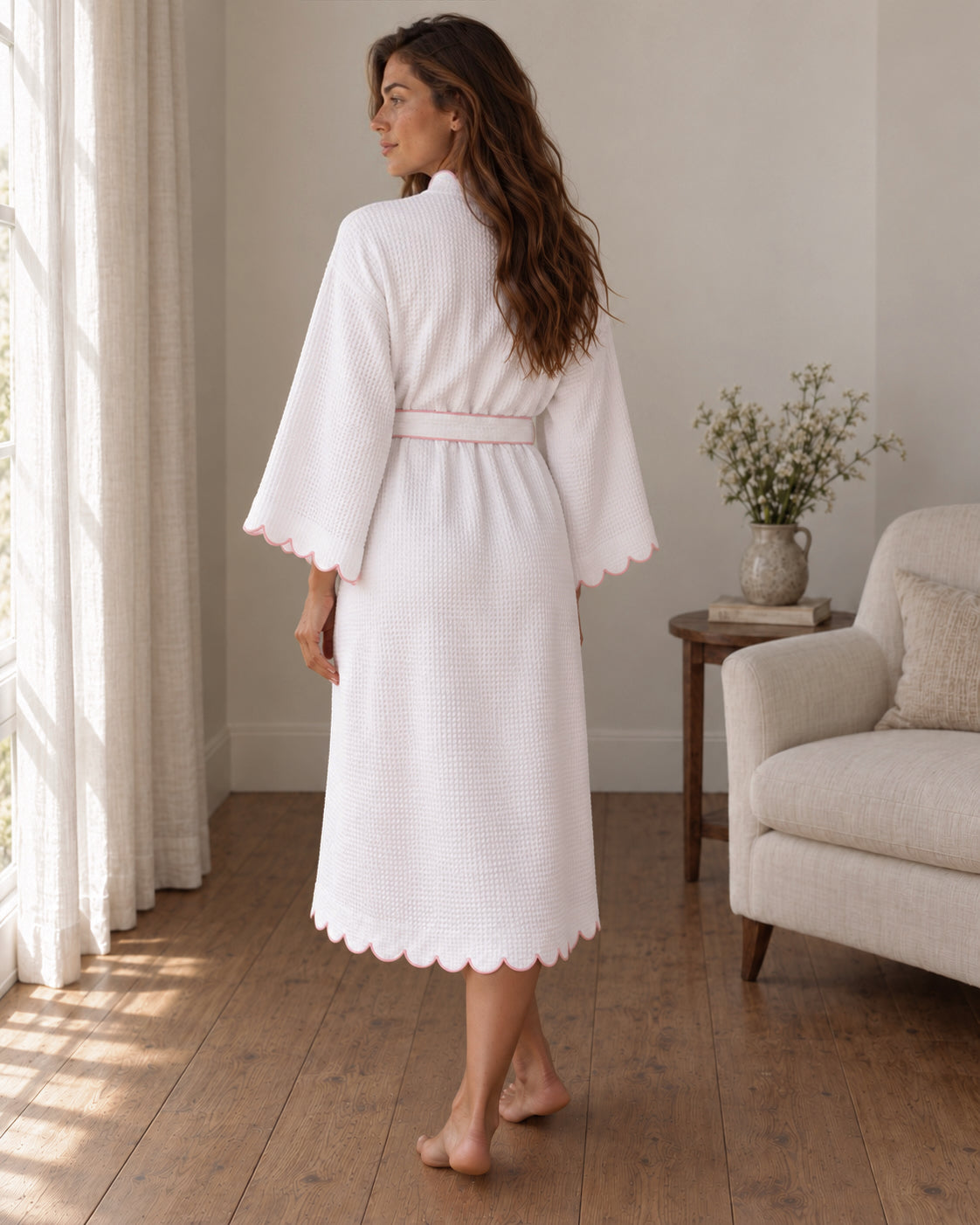 The Arabella Scallop Robe - Rose