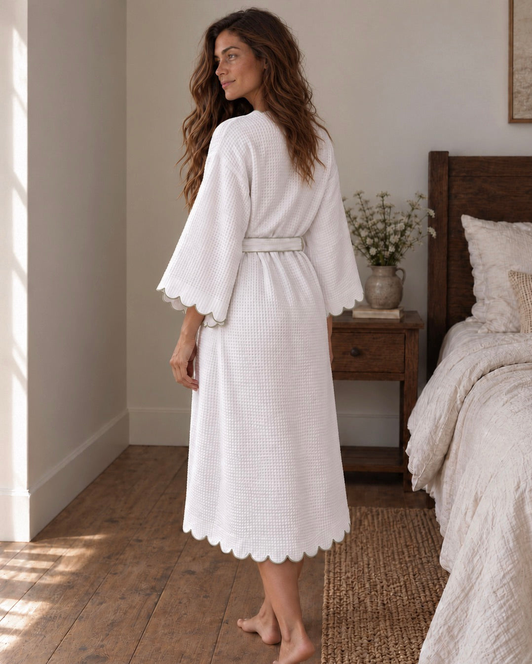 The Arabella Scallop Robe - Sage