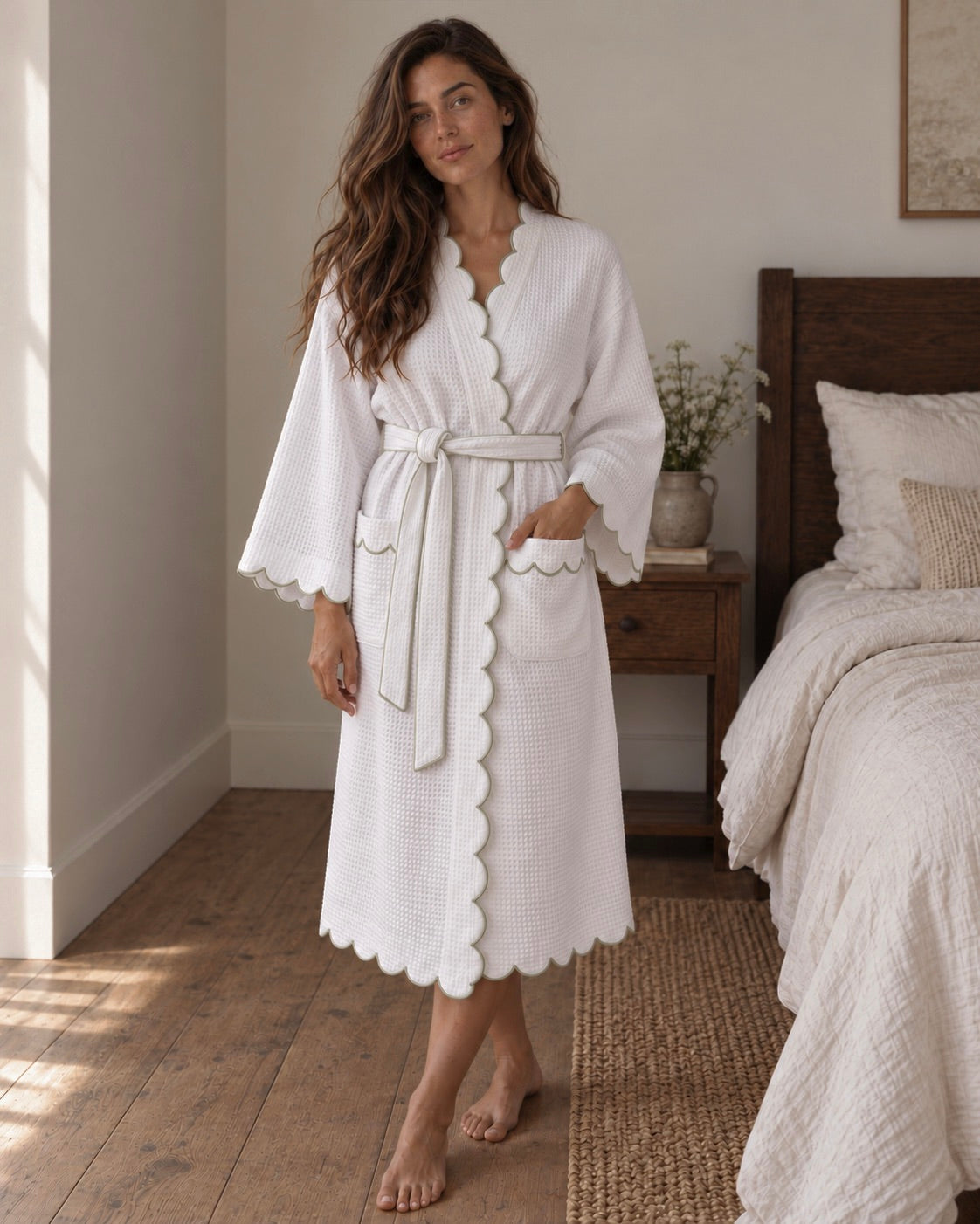 The Arabella Scallop Robe - Sage