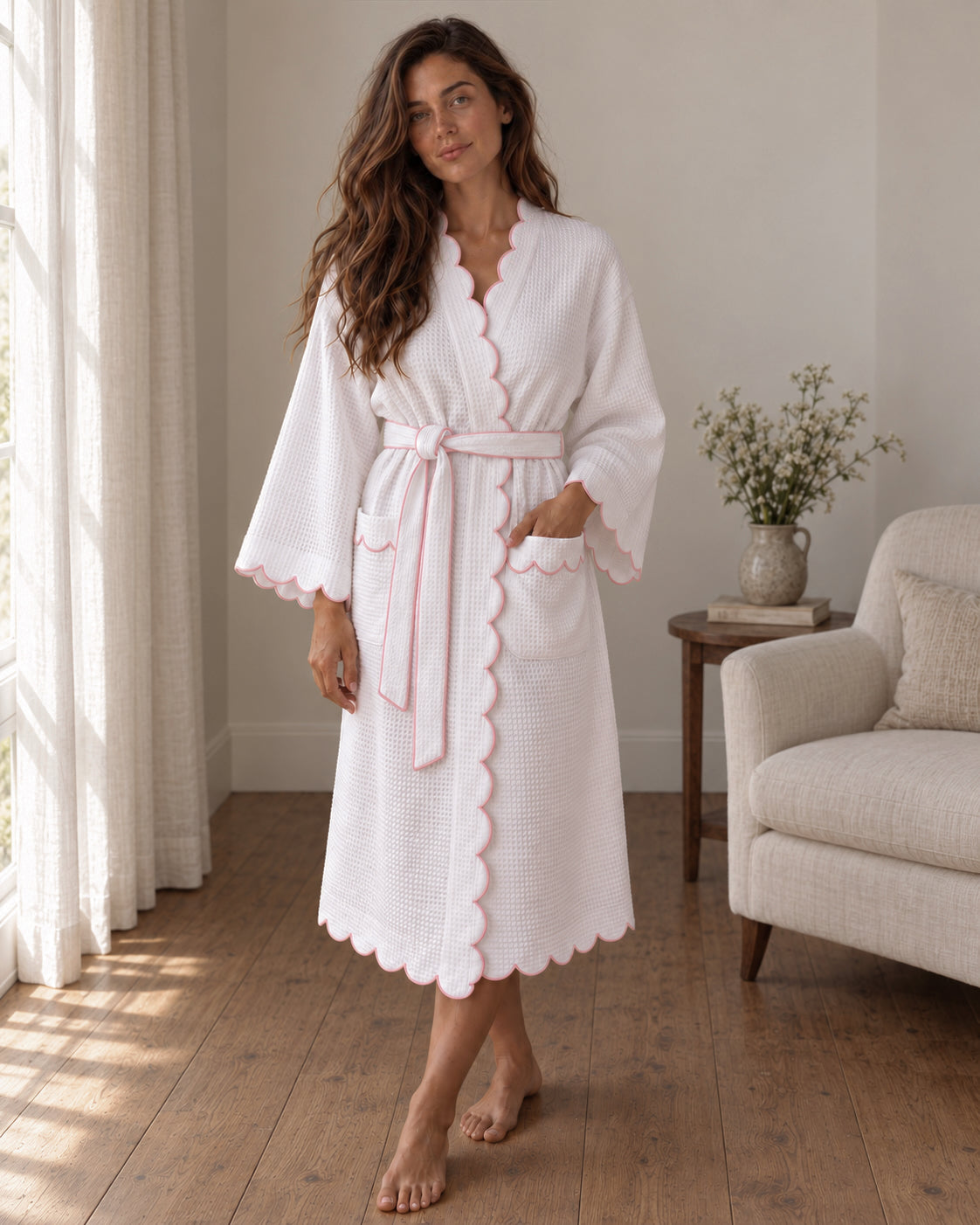 The Arabella Scallop Robe - Rose