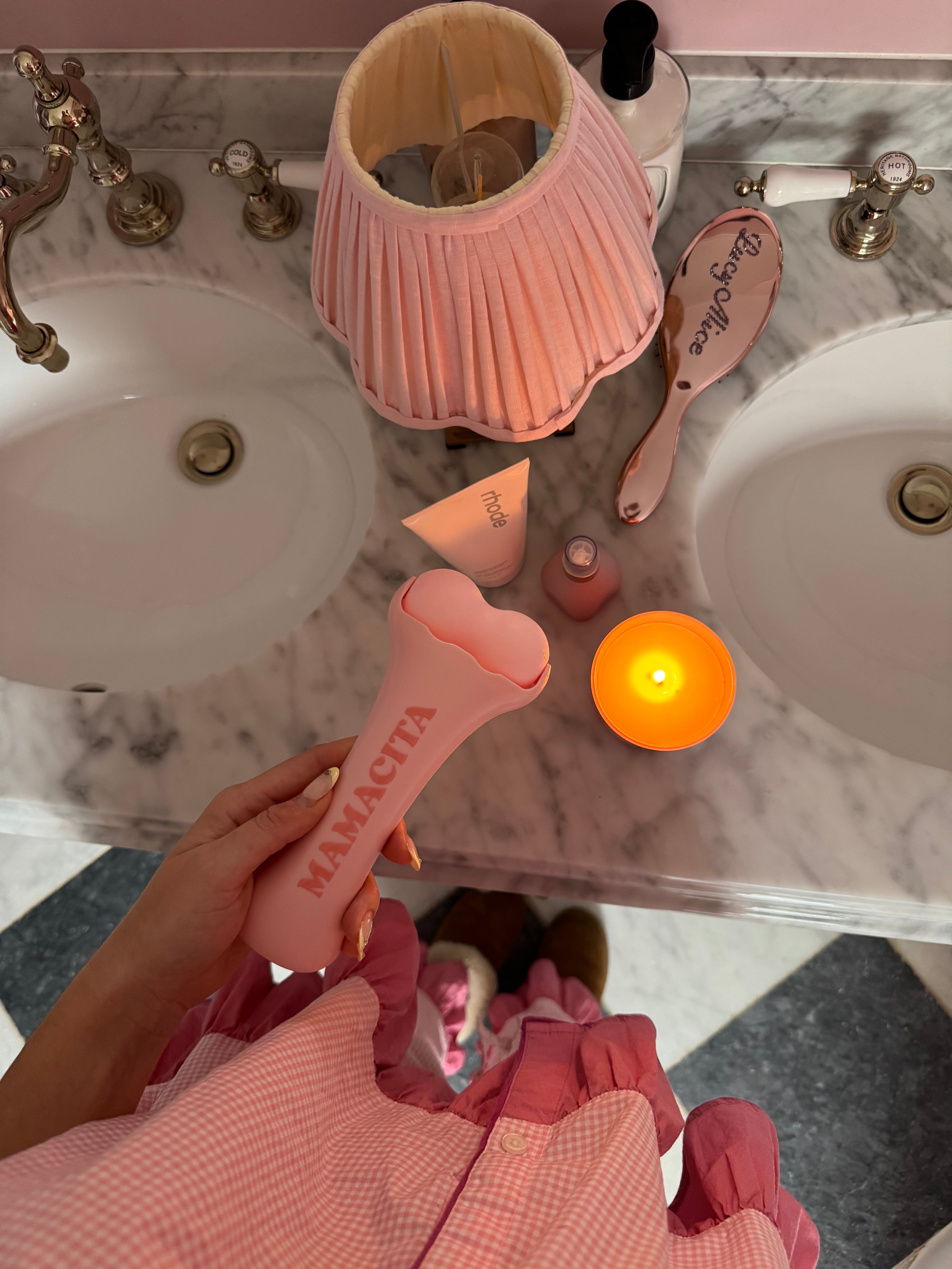 The Hot Mama Ice Roller shown alongside its packaging.