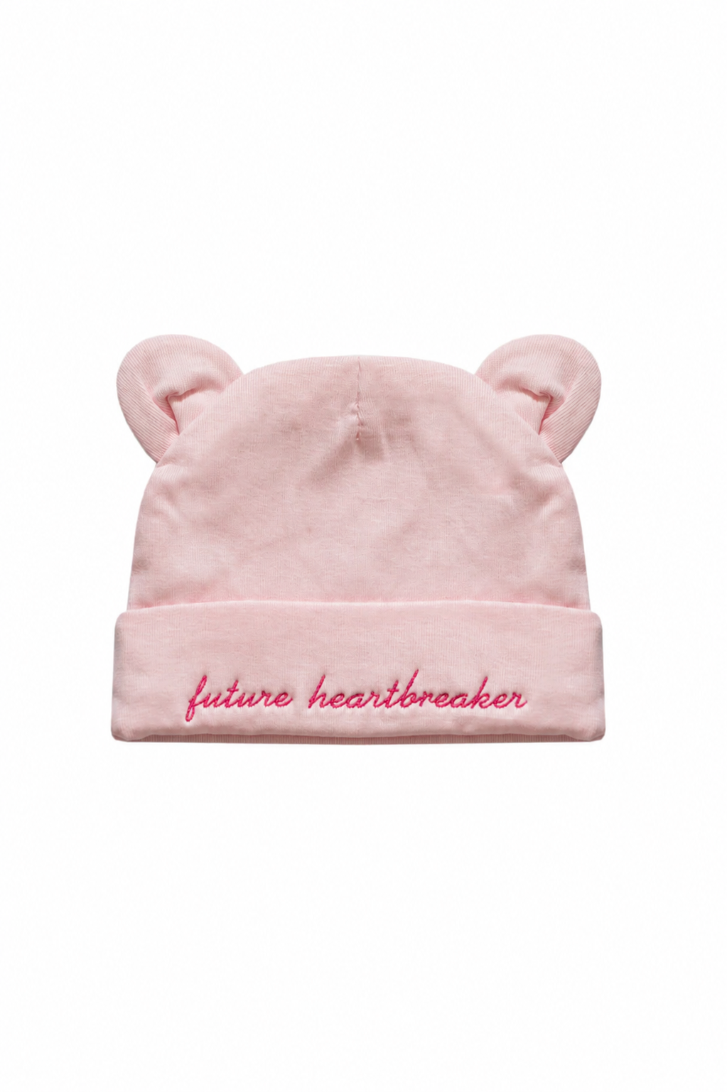Mamacita Collective Soft Newborn Hat in Pink worn by a baby.