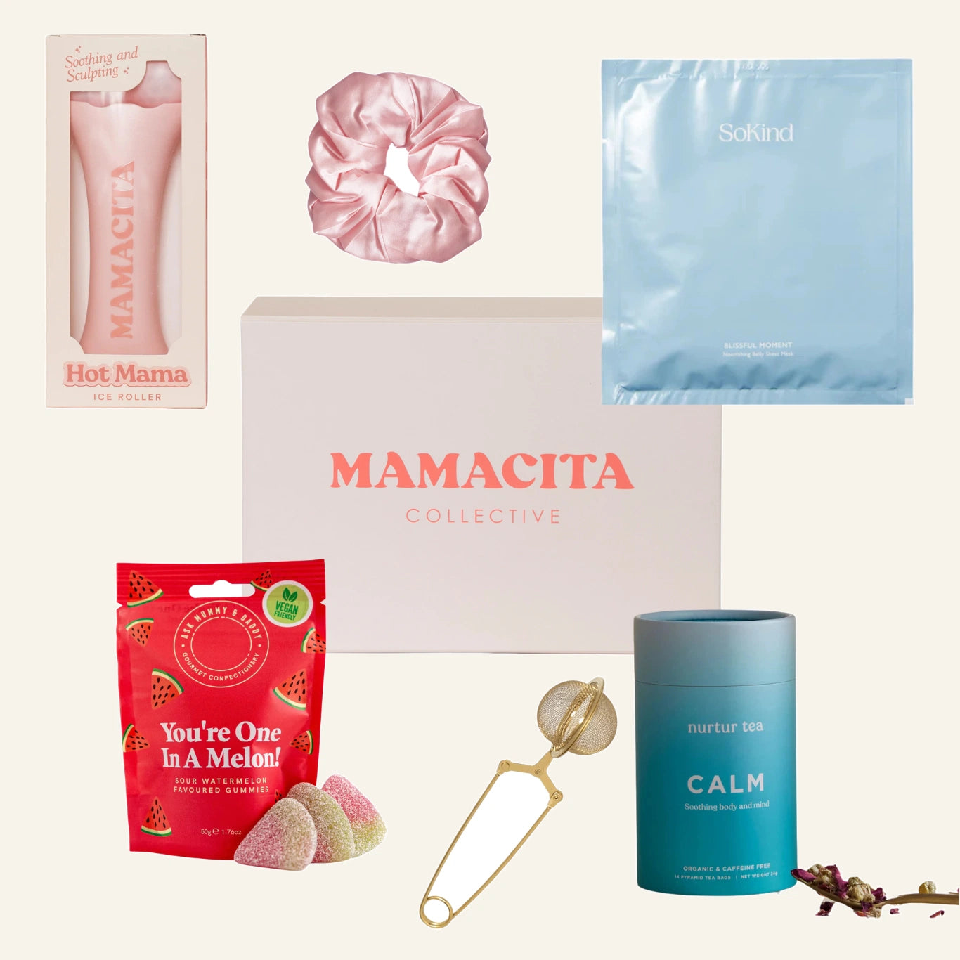 Mamacita Collective Build Your Own Gift Box graphic showing curated product options.