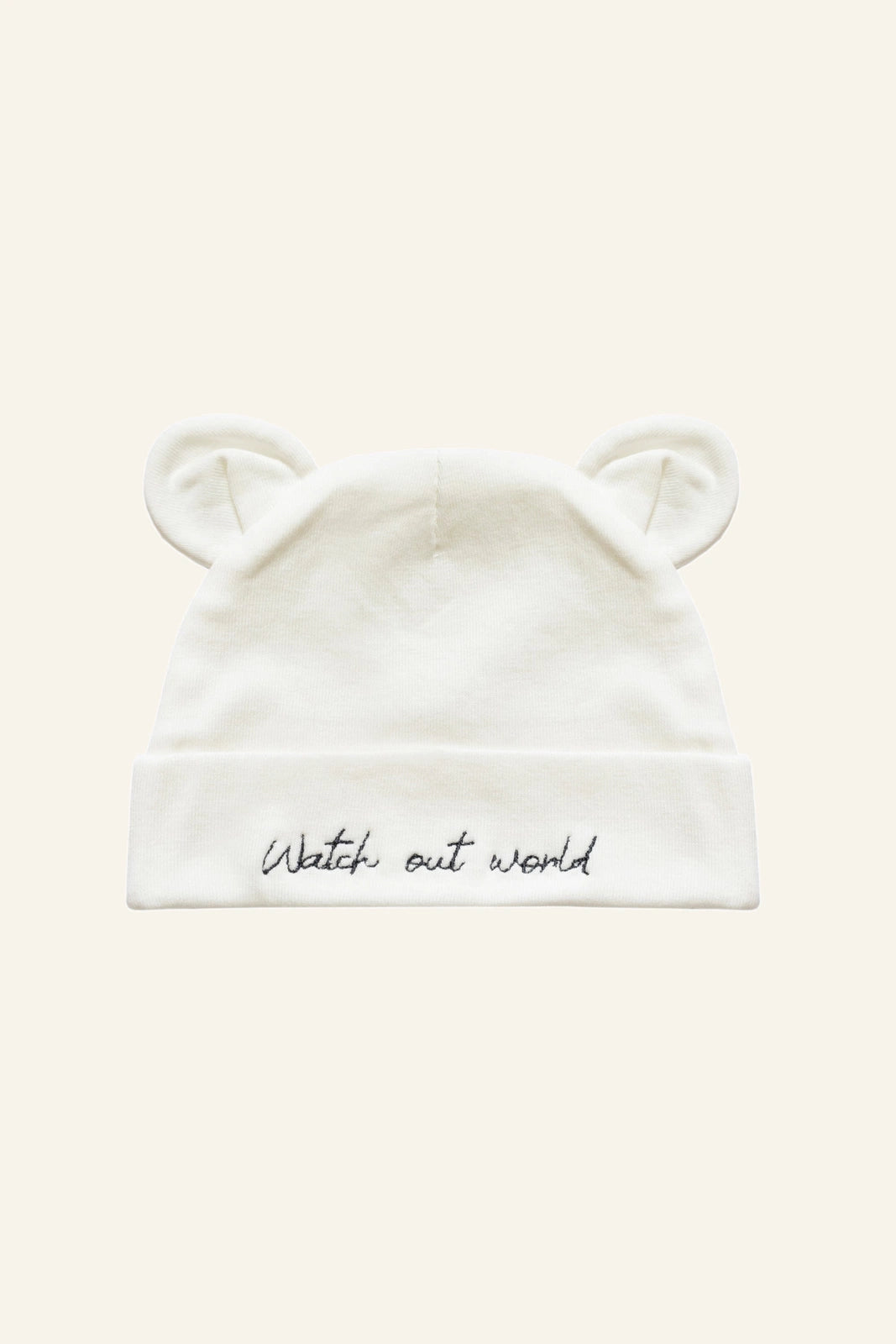Mamacita Collective Watch Out World Baby Beanie White
