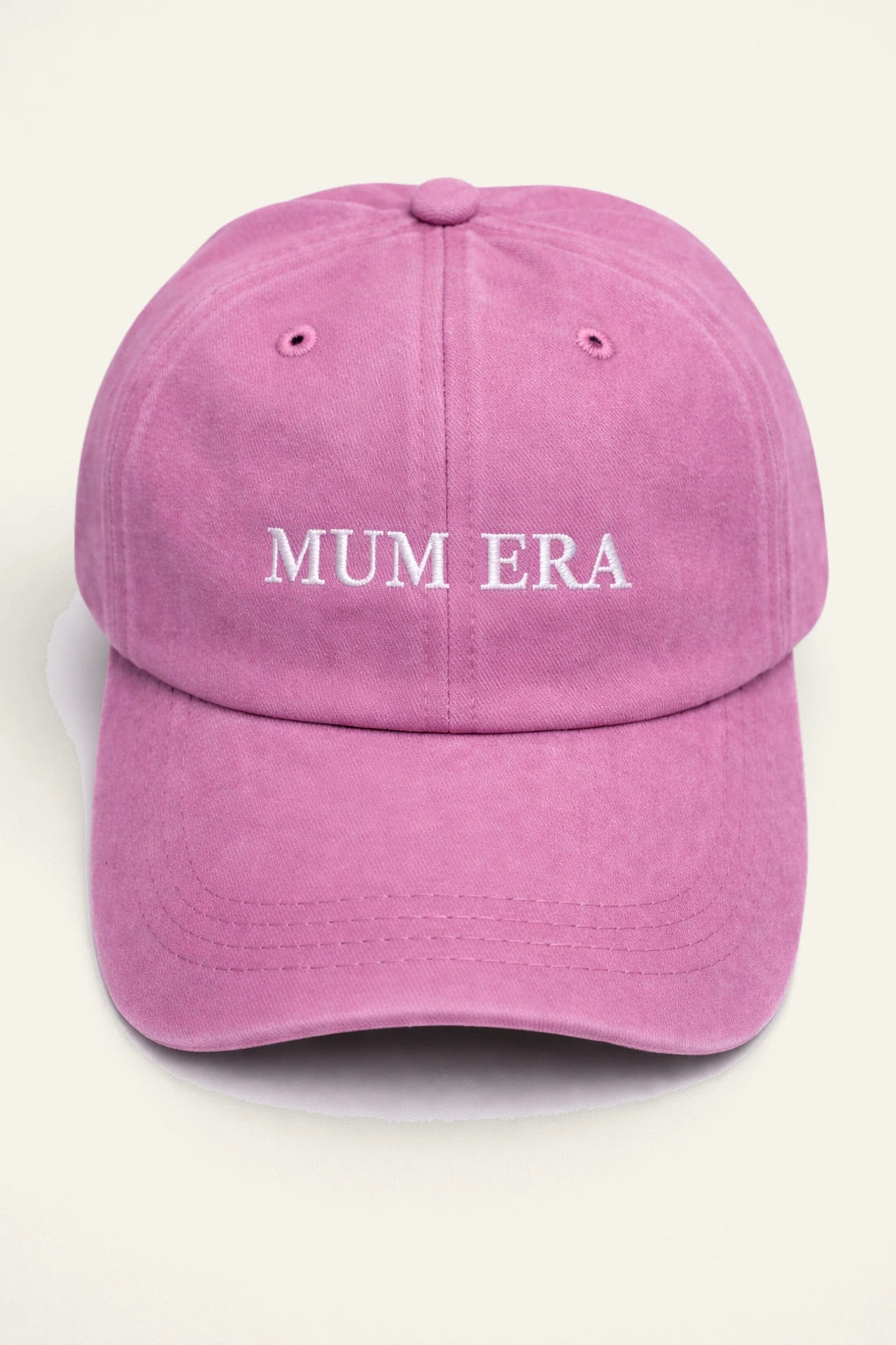 Close-up of the Mum Era Cap's embroidered slogan detail.