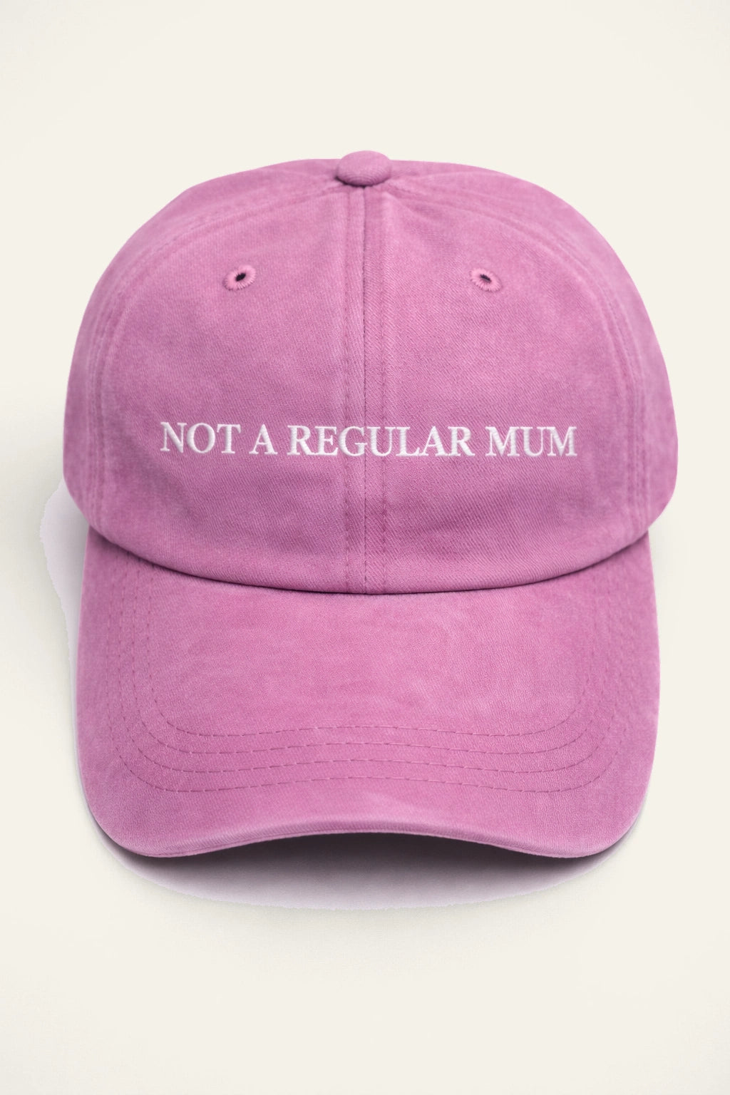 The Not a Regular Mum Cap styled on a model.
