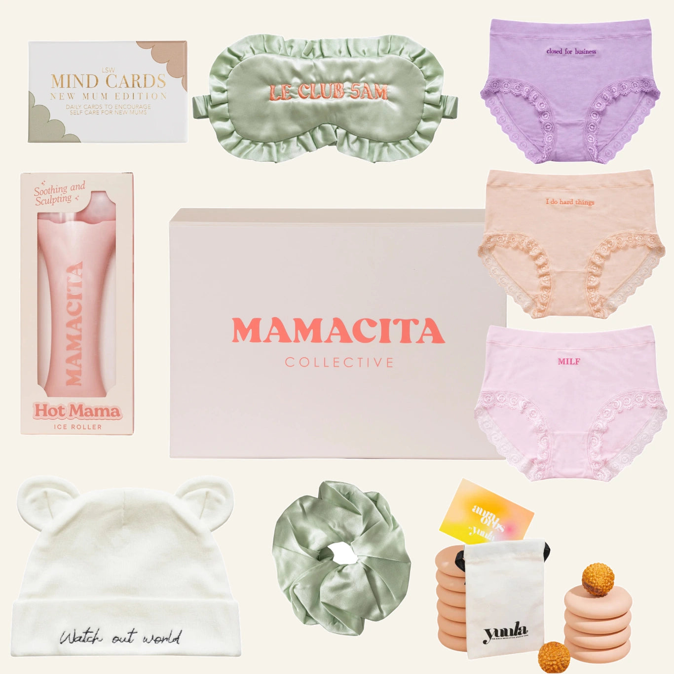 Mamacita Collective Build Your Own Gift Box graphic showing box contents.